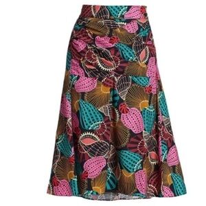 Fam Rio Women’s Floral Print A-Line Skirt in Pink & Teal